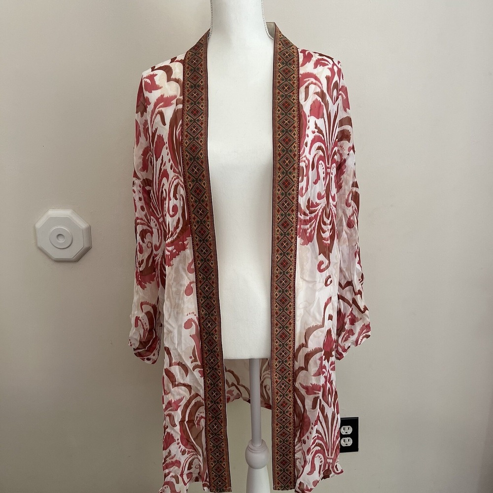 Soft Surrounding Womens Kimono Open Front Lightweight Boho Paisley Cover Up XL